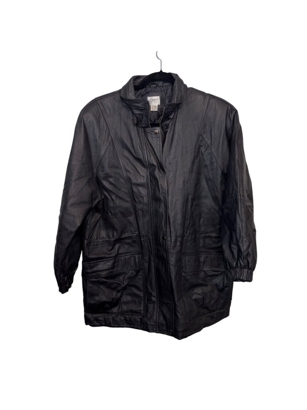 Liz Baker Essentials Black Leather Jacket X Zipper & Button Multiple Pockets